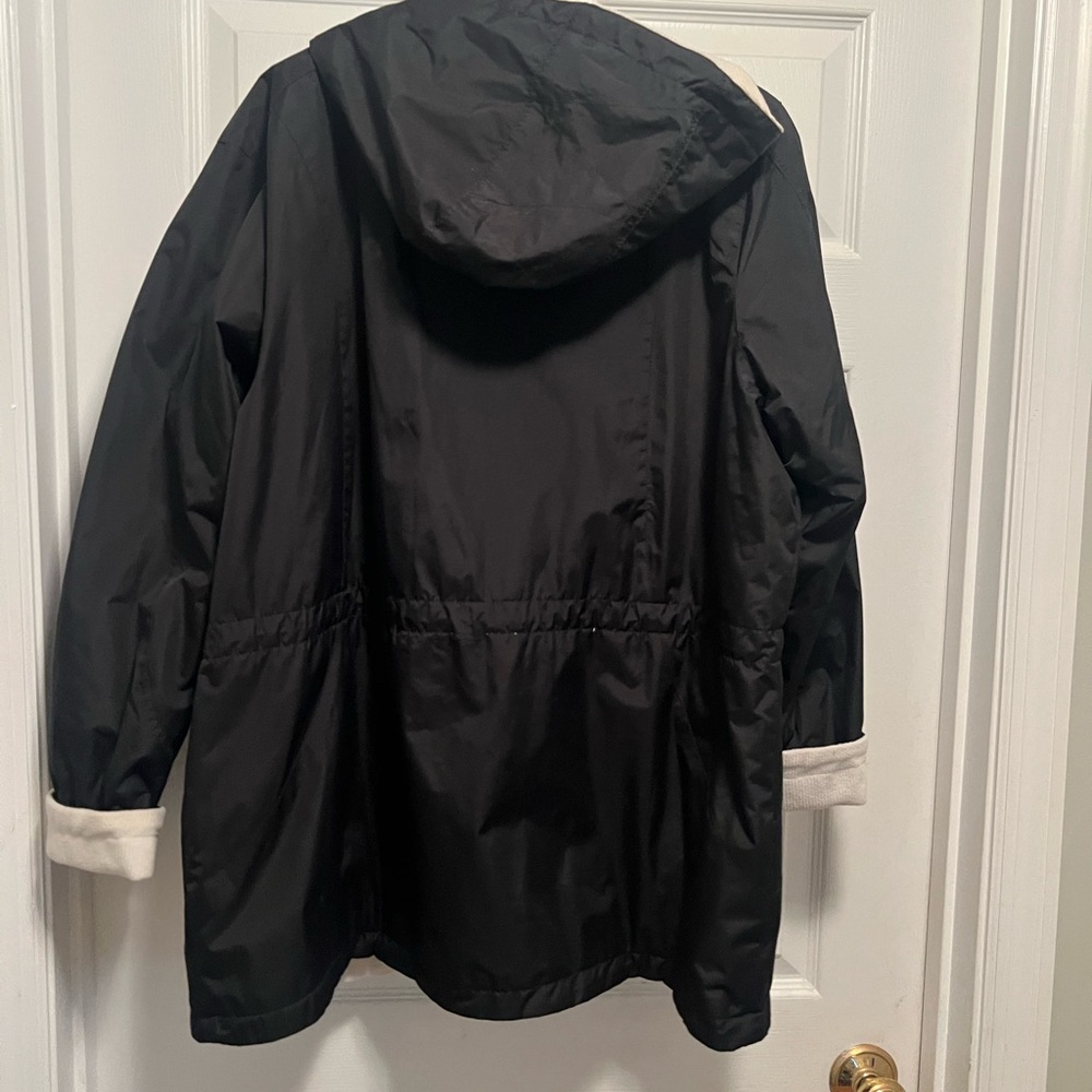 Black/Cream Corduroy Hooded Reversible Lightweight Coat. - Picture 5 of 6